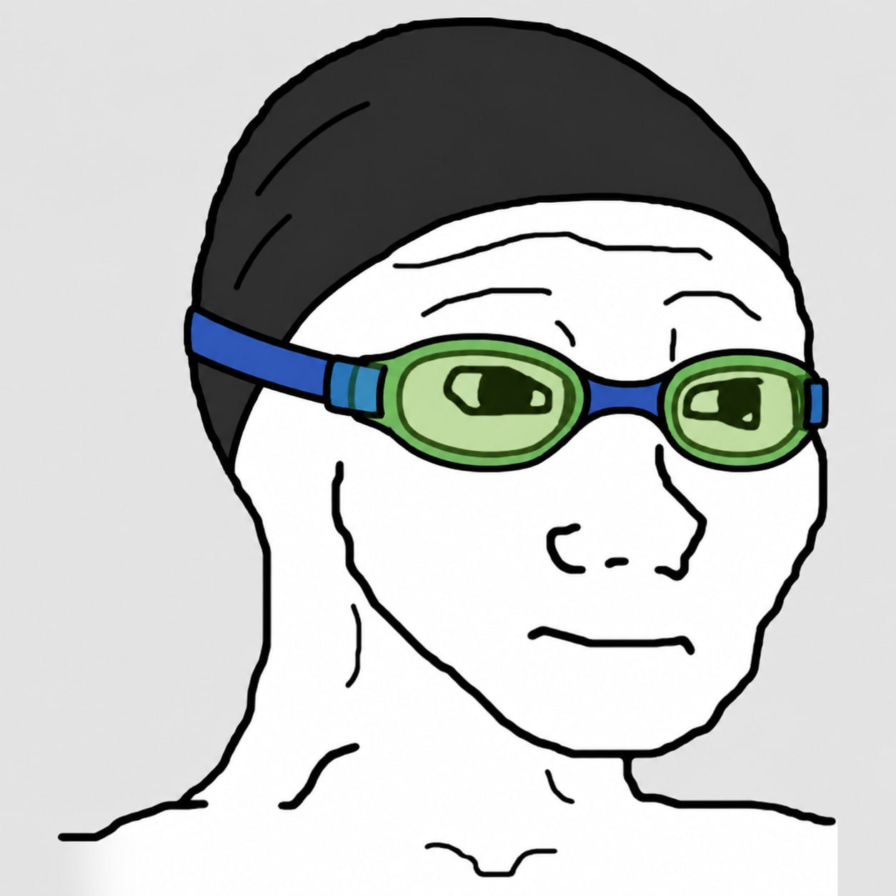 Nasjak wearing green goggles and a black swim cap